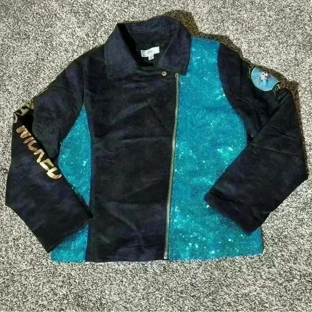 Disney D-Signed Black & Teal Sequin Wicked & Fierce Kids Jacket Size Medium
